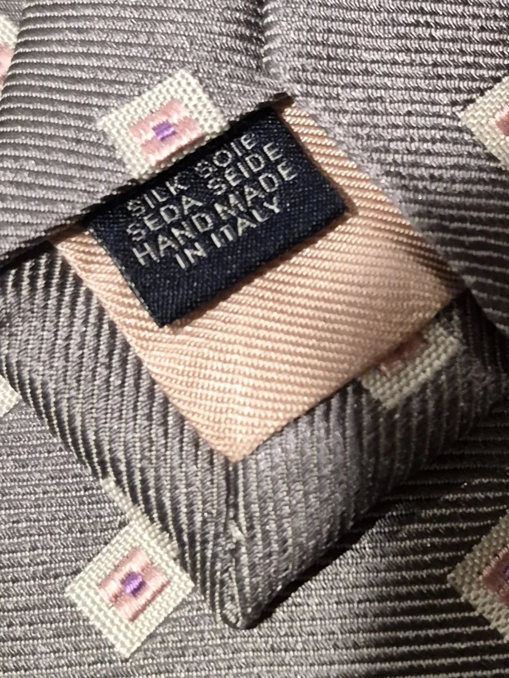 NWT Altea Milano Silk Tie Gray Geometric Pink Motif Made In Italy Luxury